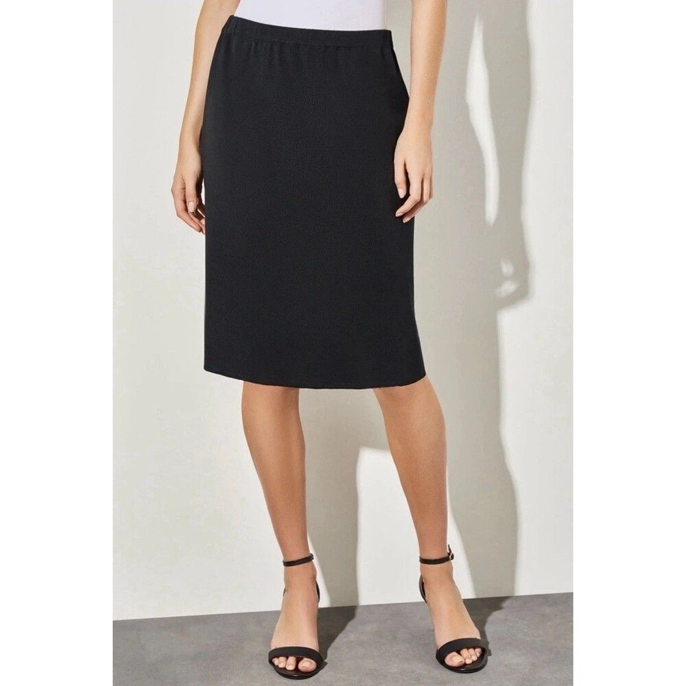 Ming Wang Skirt Womens Medium Below Knee Knit Black Elegant Quiet Luxury Stretch